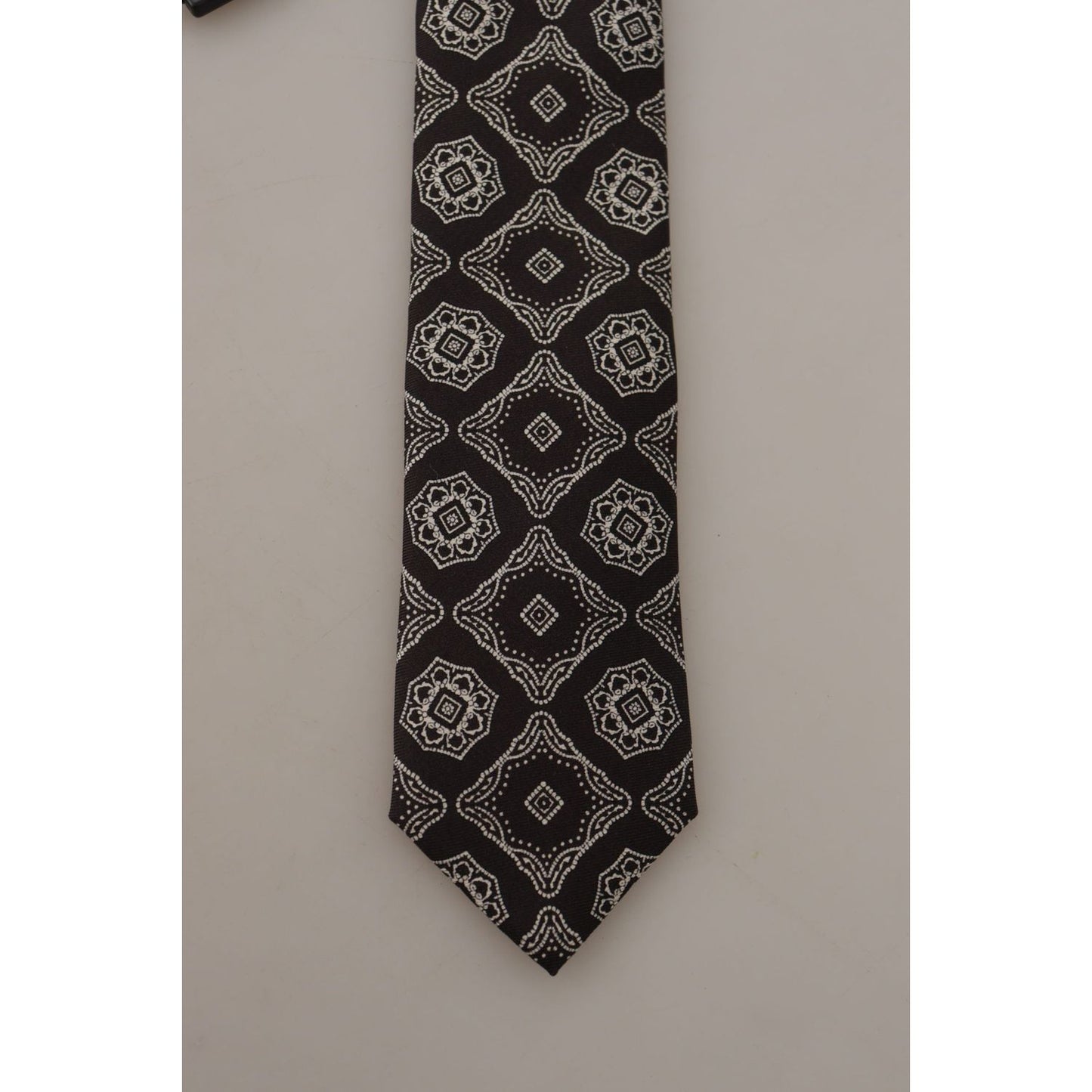 Dolce & Gabbana Black White Square Geometric Print Adjustable Accessory Tie KRA3178