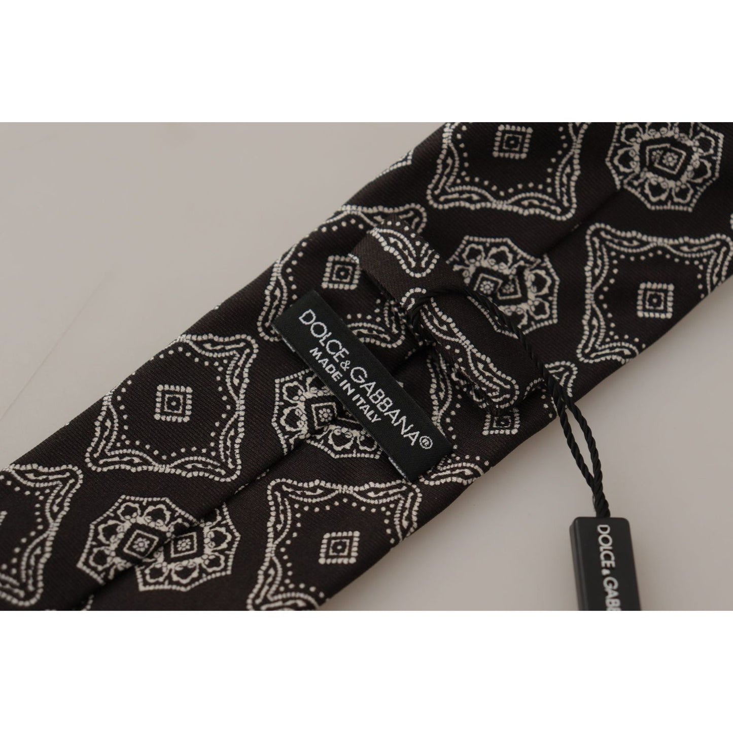 Dolce & Gabbana Black White Square Geometric Print Adjustable Accessory Tie KRA3178
