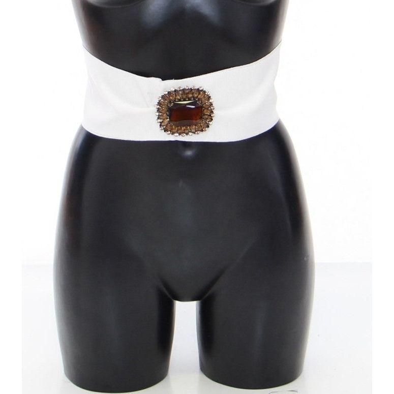 Dolce & Gabbana White Crystal Brass Wide Waist Runway Belt Belt