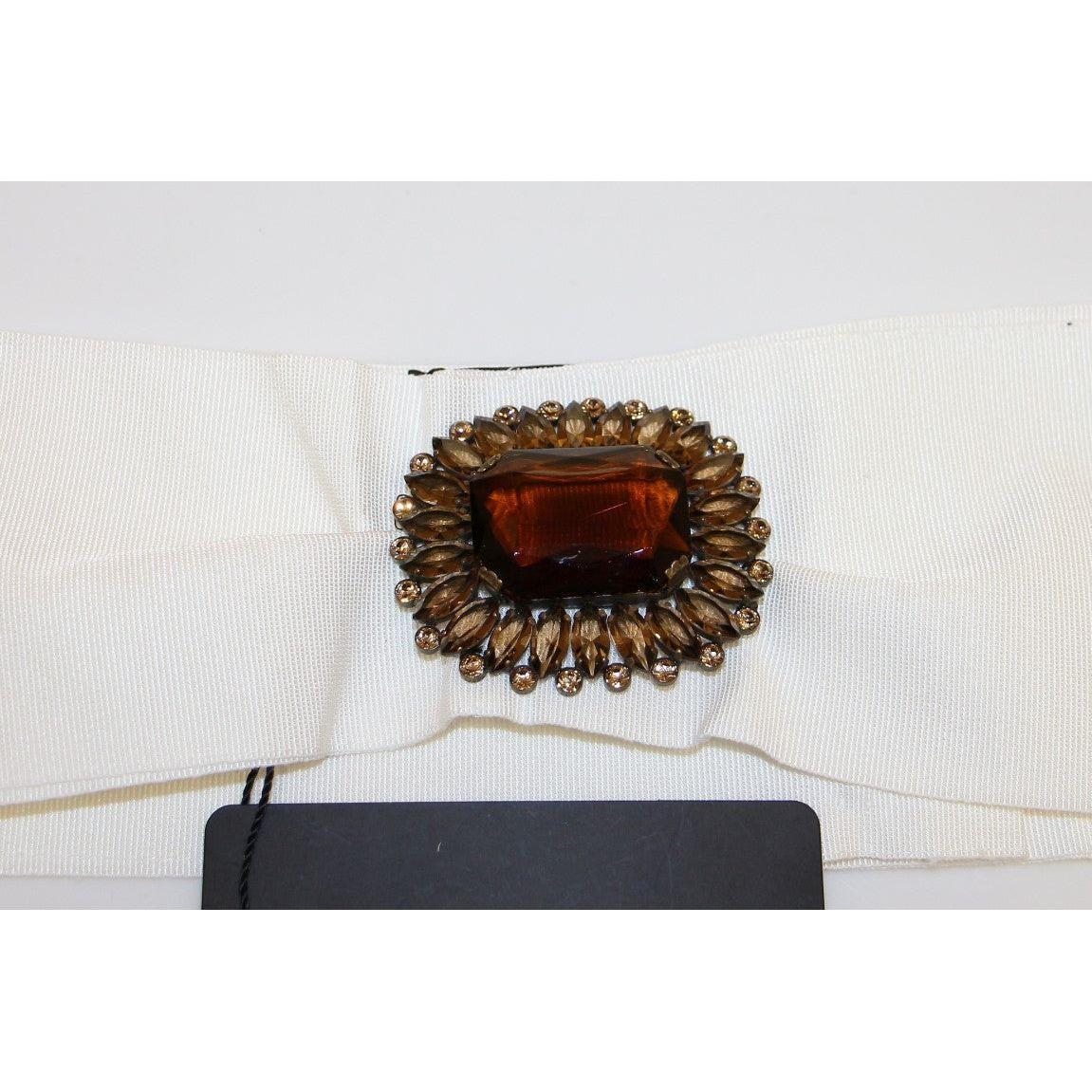 Dolce & Gabbana White Crystal Brass Wide Waist Runway Belt Belt
