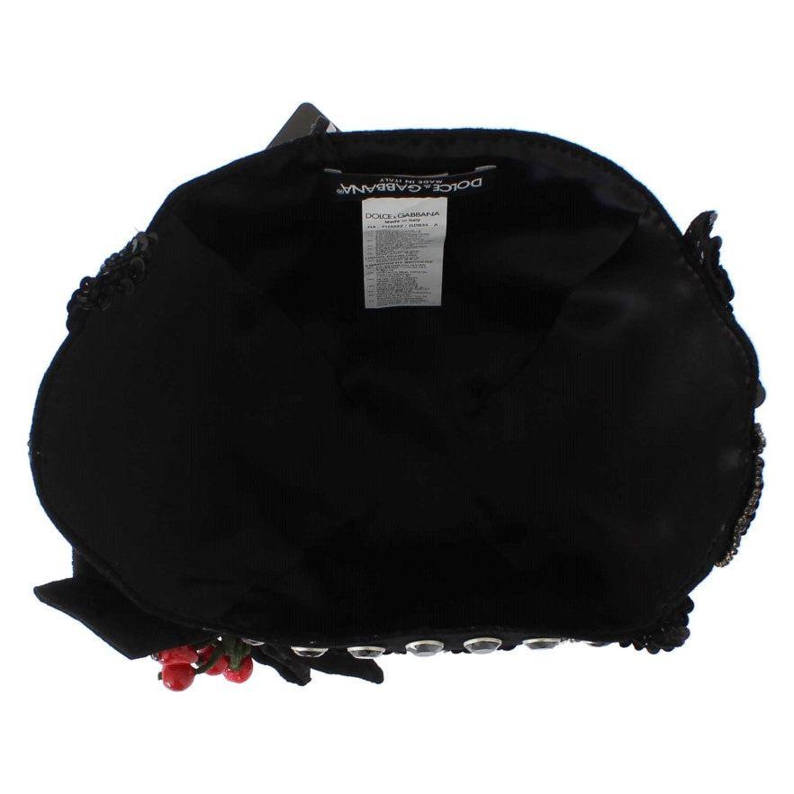 Dolce & Gabbana Black Crystal Gold Cherries Brooch Hat MS883
