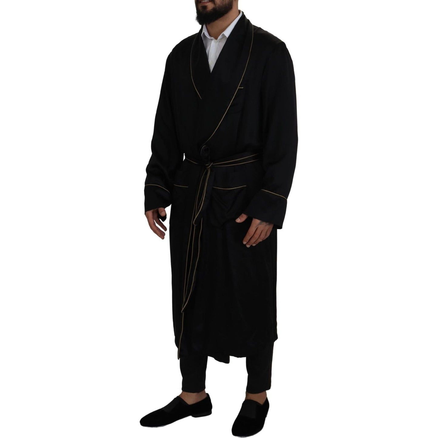 Dolce & Gabbana Black 100% Silk Robe Coat Wrap Jacket JKT3421 -50