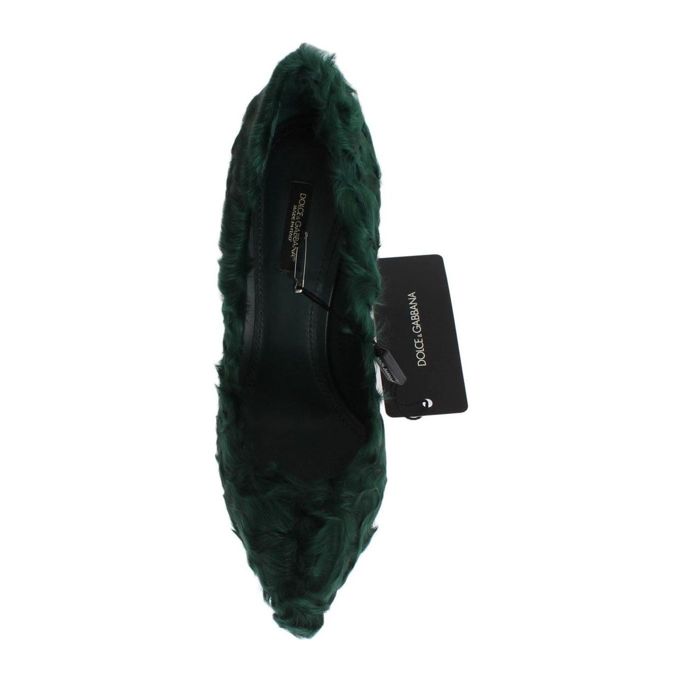 Dolce & Gabbana Green Xiangao Lamb Fur Leather Pumps LA3083-1
