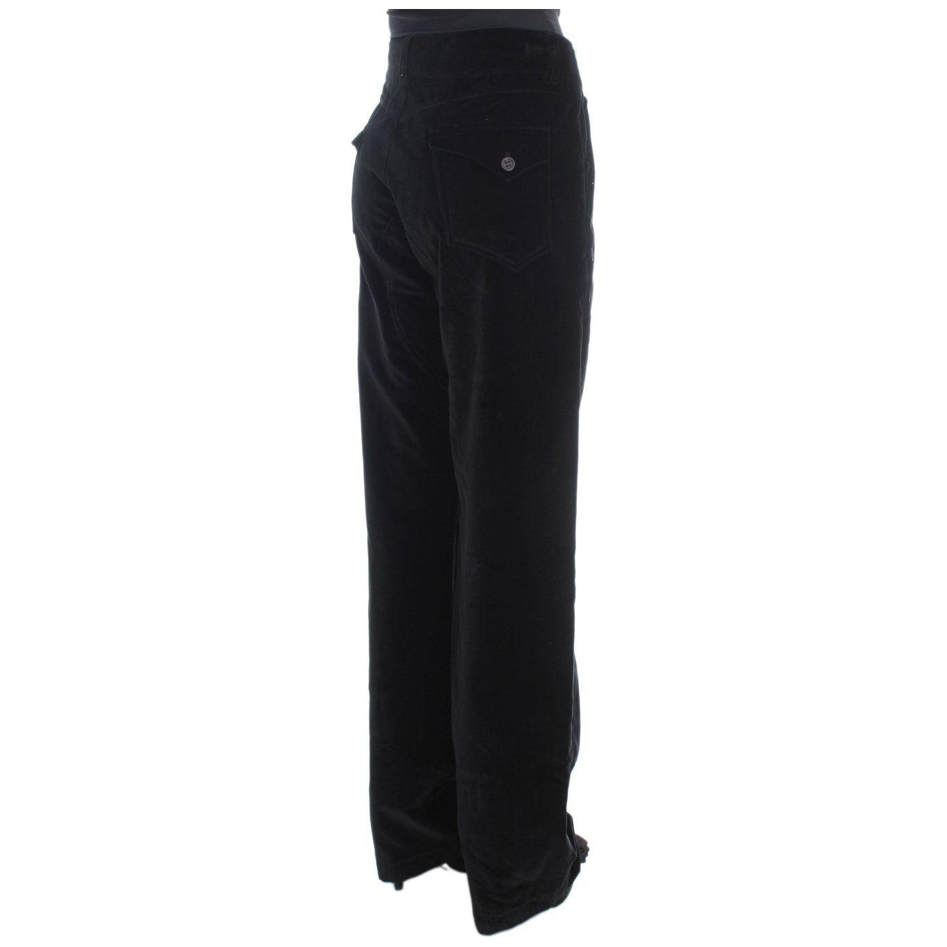 Ermanno Scervino Black Velvet Cotton Straight Legs Pants SIG30393-1