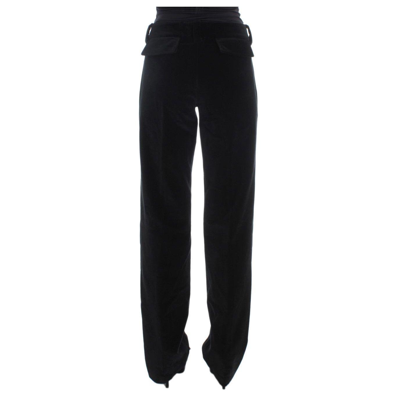 Ermanno Scervino Black Velvet Cotton Straight Legs Pants SIG30395-1