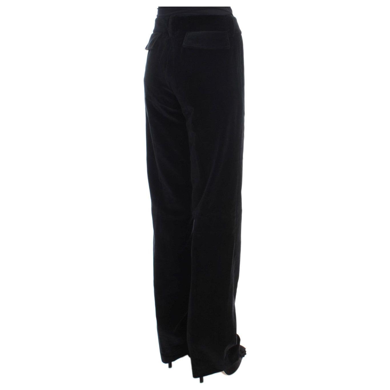 Ermanno Scervino Black Velvet Cotton Straight Legs Pants SIG30395-1