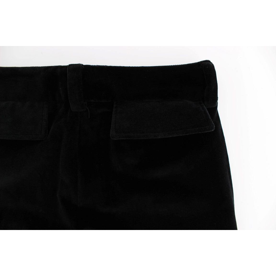 Ermanno Scervino Black Velvet Cotton Straight Legs Pants SIG30395-1