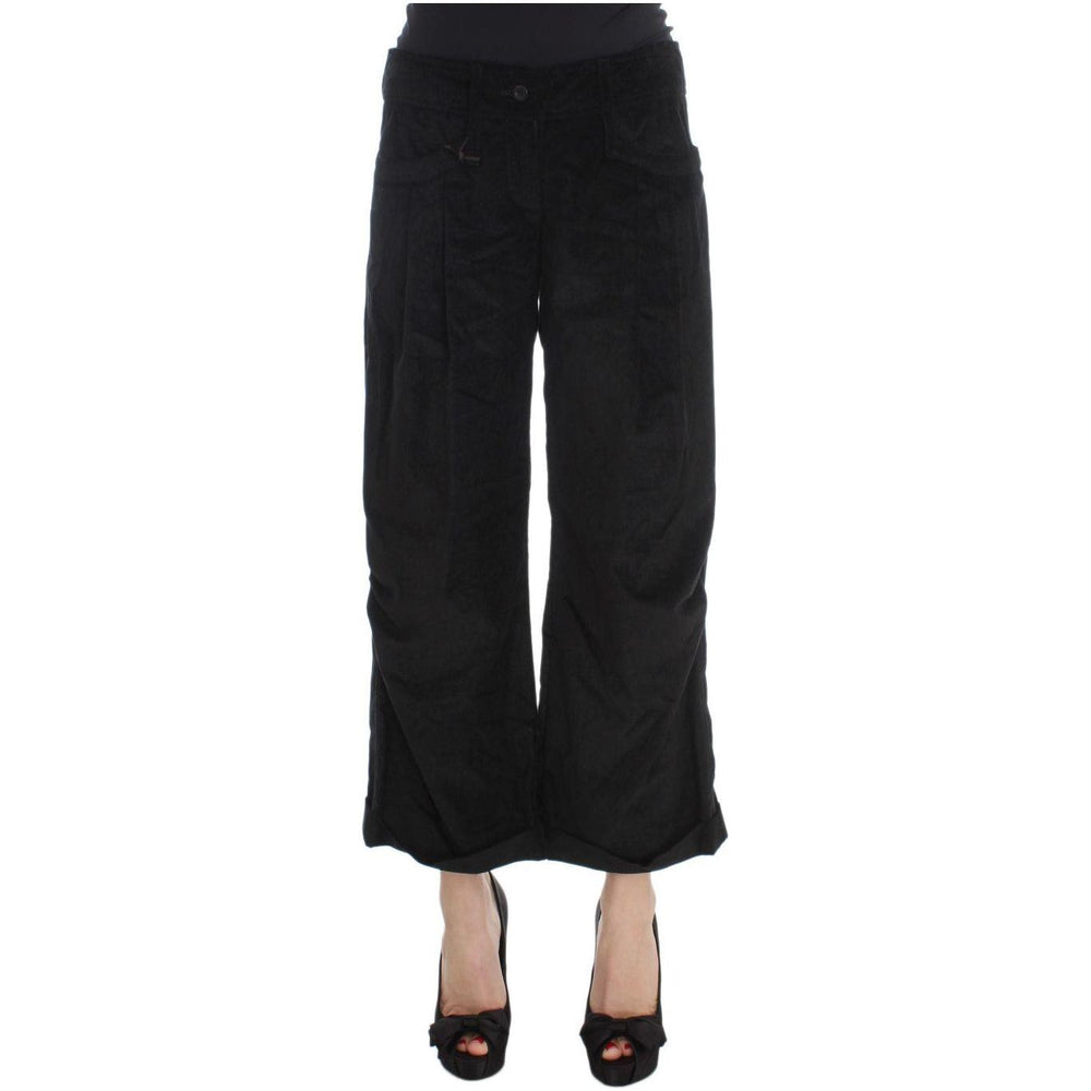 Ermanno Scervino Black Velvet Cotton Capri Bootcut Pants SIG30396-1