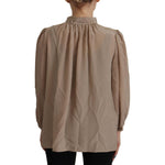Dolce & Gabbana Brown Waistband Sleeves Ascot Collar Top Blouse TSH7823- 42