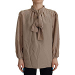 Dolce & Gabbana Brown Waistband Sleeves Ascot Collar Top Blouse TSH7823- 42