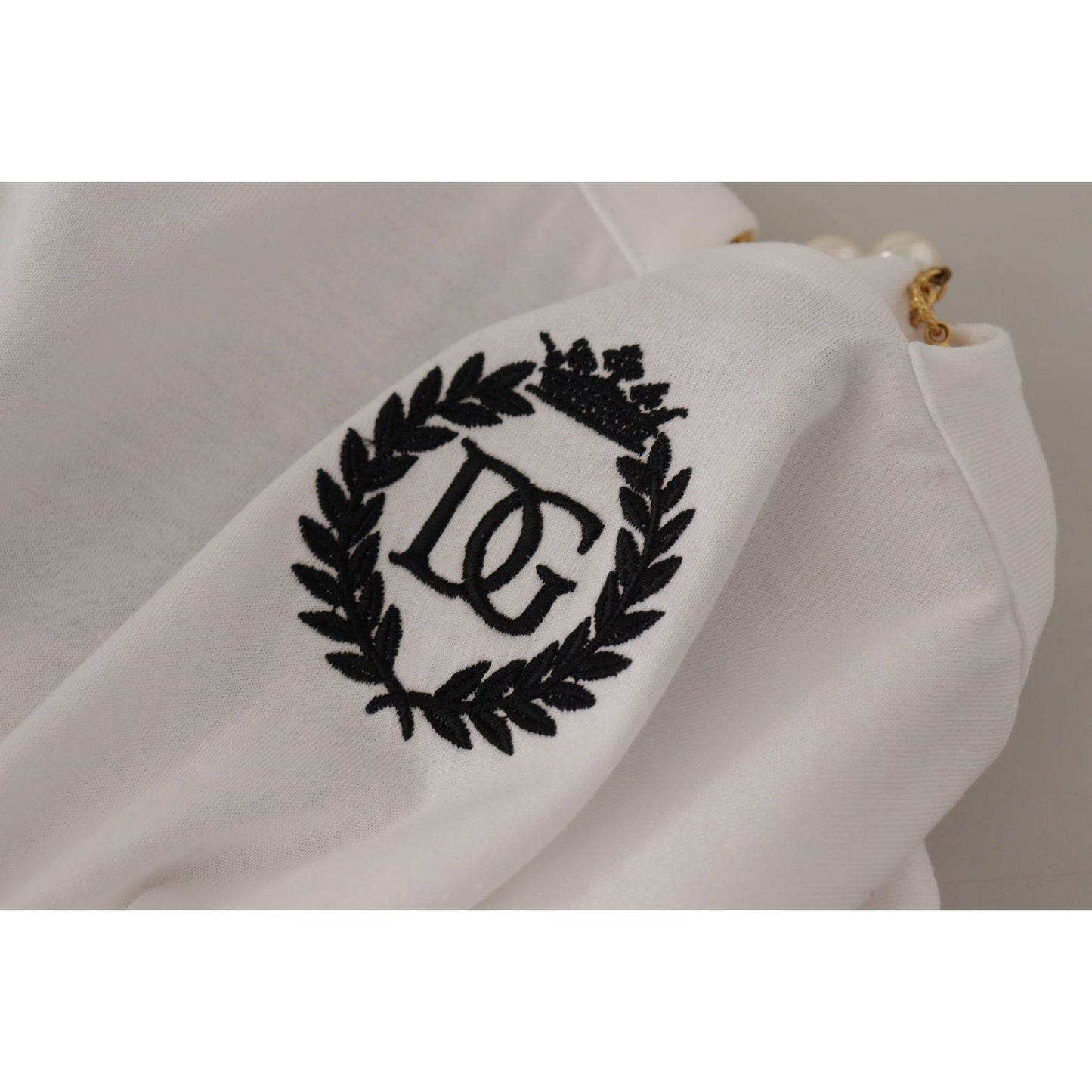 Dolce & Gabbana White Necklace Embellished Neckline T-shirt Top TSH7858- 40