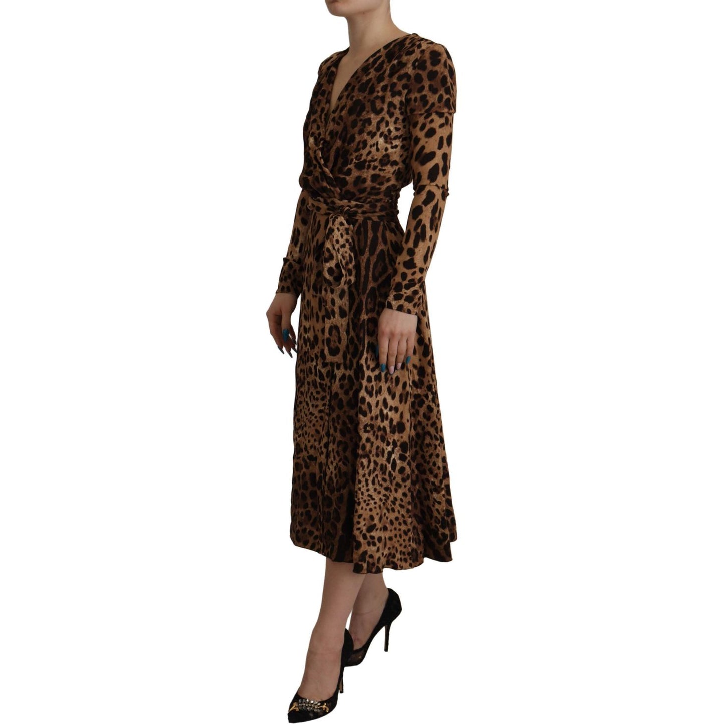 Dolce & Gabbana Brown Leopard Wrap A-line Maxi Viscose Dress DR28712- 36