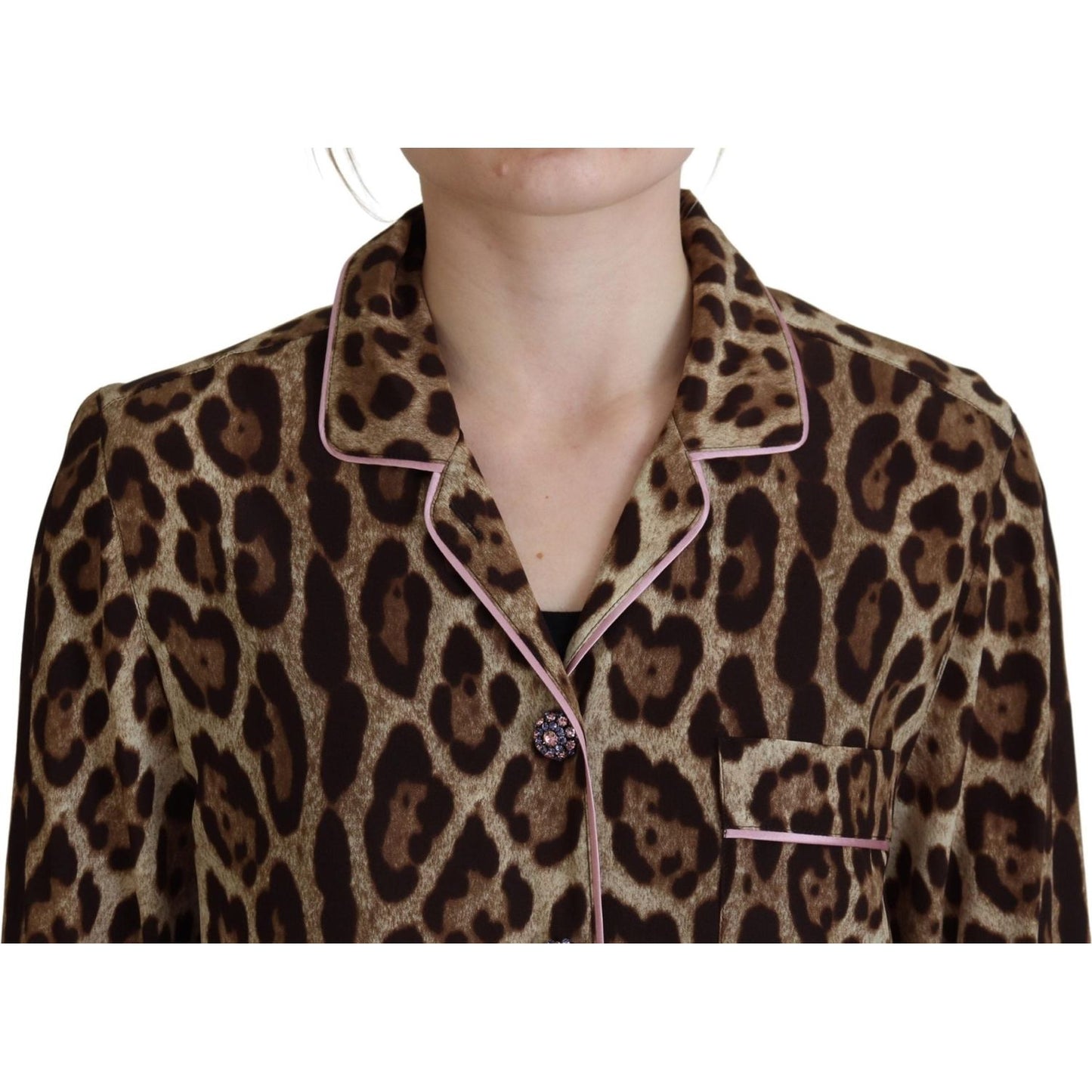 Dolce & Gabbana Brown Leopard Print Long Sleeves Blouse Top TSH83247 - 38