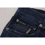 Dolce & Gabbana Blue Cotton Skinny Tattered Denim Jeans