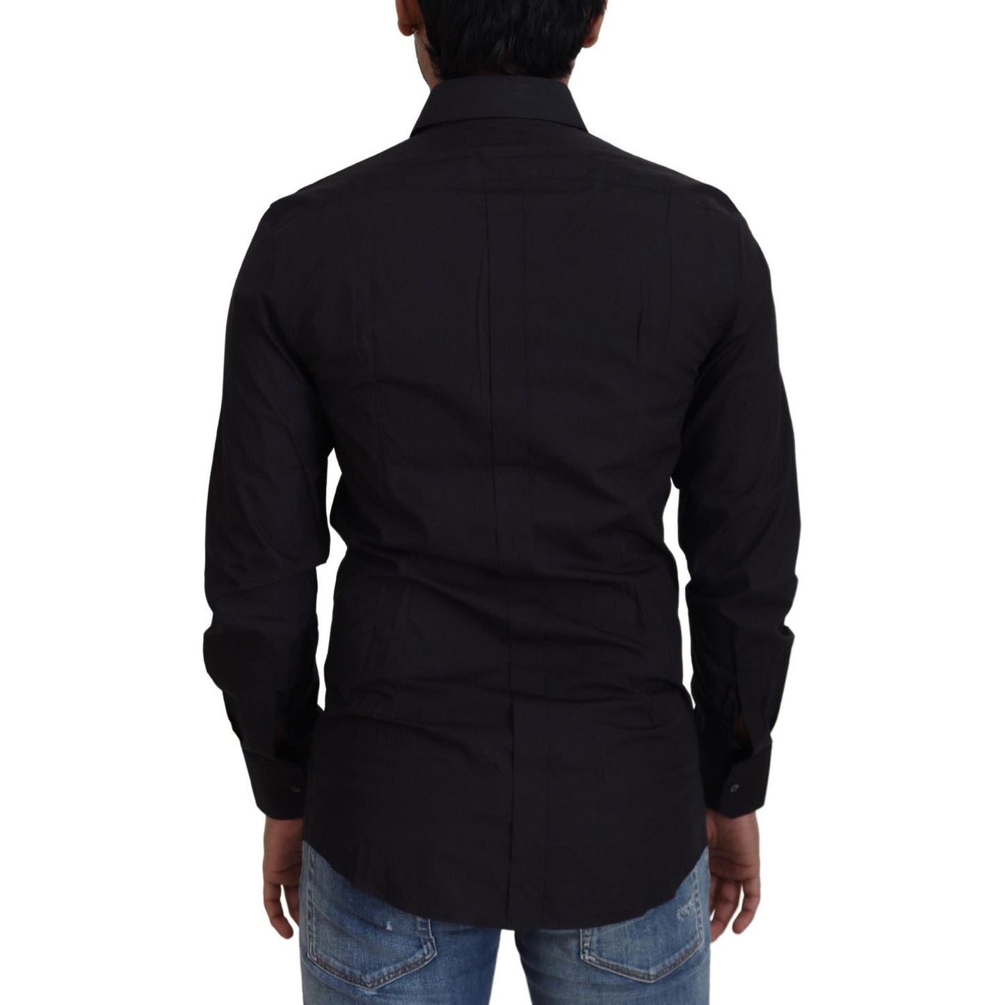 Dolce & Gabbana Black Cotton Slim Fit Formal Dress GOLD Shirt