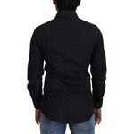 Dolce & Gabbana Black Cotton Slim Fit Formal Dress GOLD Shirt