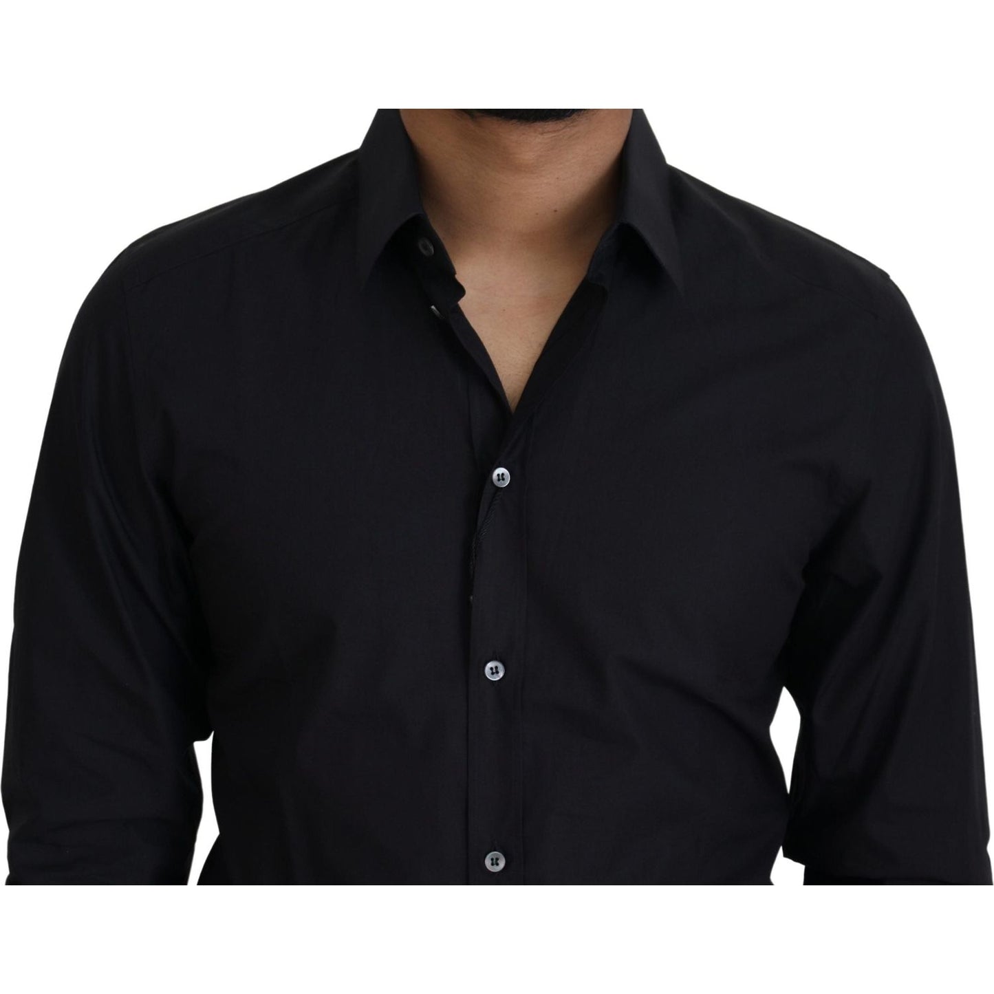 Dolce & Gabbana Black Cotton Slim Fit Formal Dress GOLD Shirt
