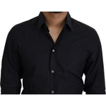 Dolce & Gabbana Black Cotton Slim Fit Formal Dress GOLD Shirt