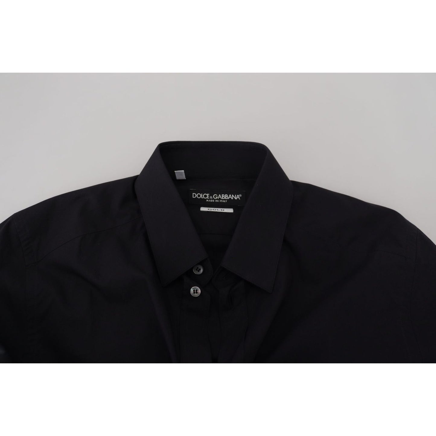 Dolce & Gabbana Black Cotton Slim Fit Formal Dress GOLD Shirt