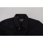 Dolce & Gabbana Black Cotton Slim Fit Formal Dress GOLD Shirt