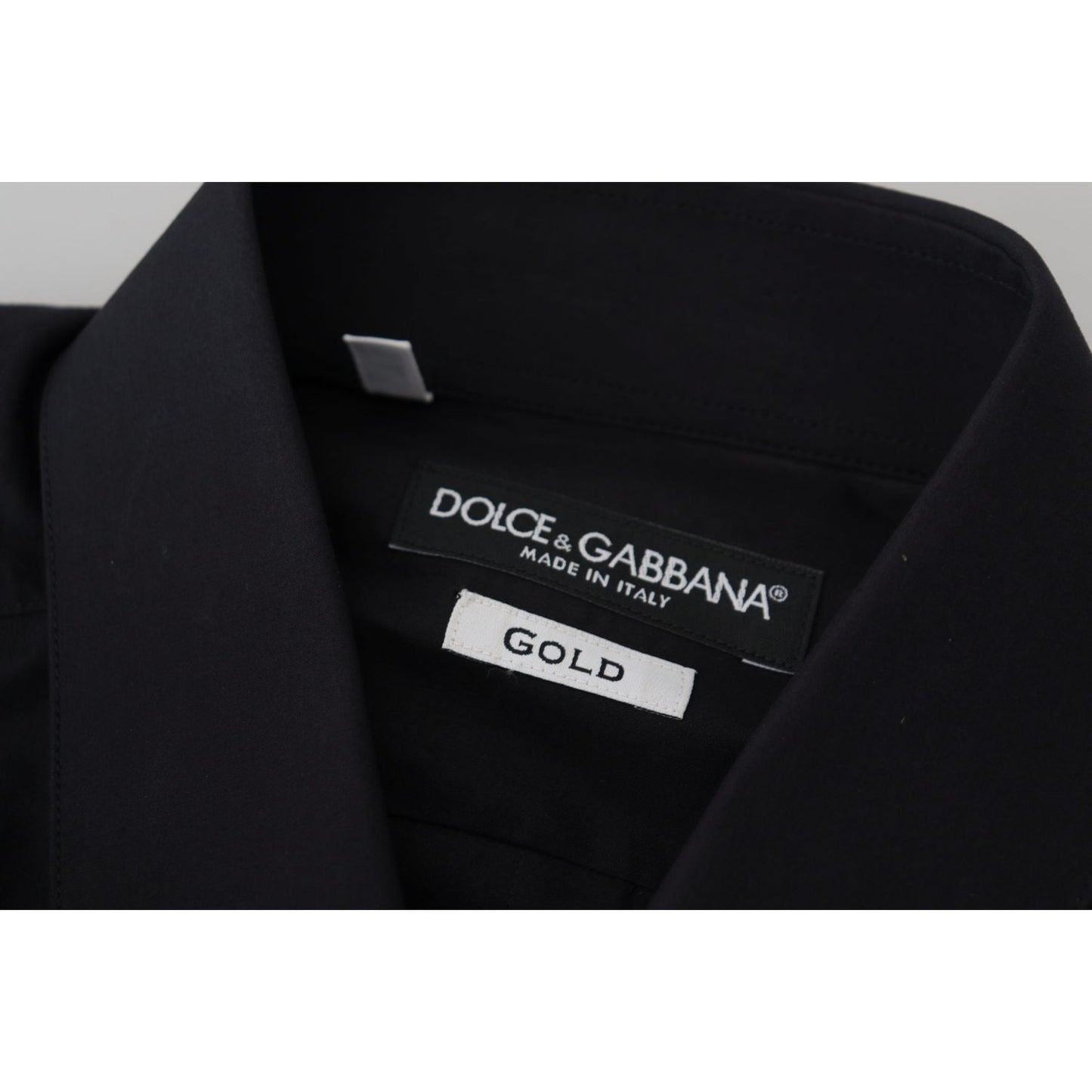 Dolce & Gabbana Black Cotton Slim Fit Formal Dress GOLD Shirt