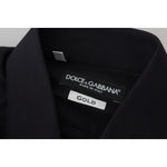 Dolce & Gabbana Black Cotton Slim Fit Formal Dress GOLD Shirt