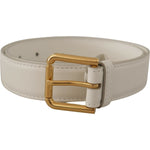 Dolce & Gabbana White Calf Leather Gold Tone Logo Metal Buckle Belt BEL8447 - 70