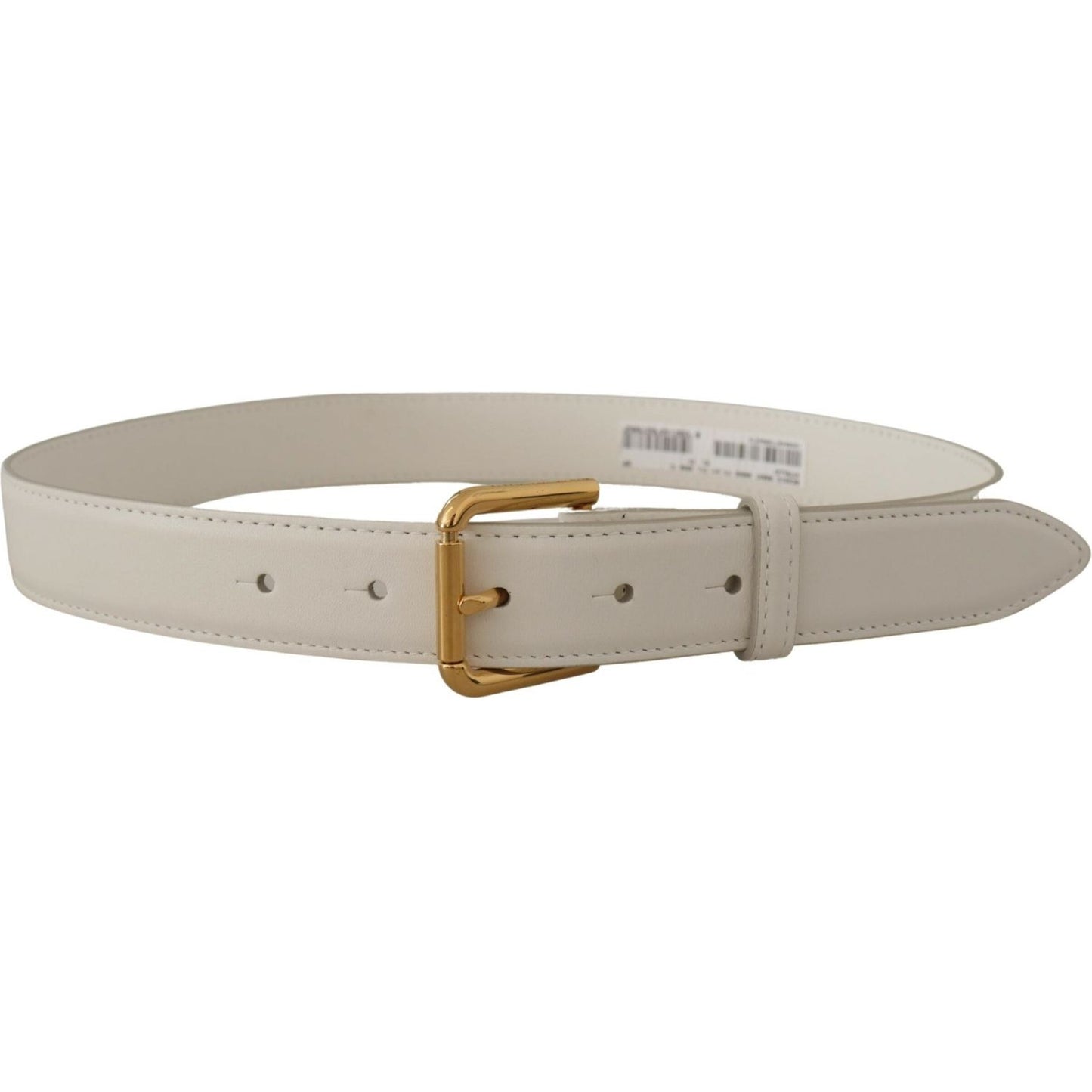 Dolce & Gabbana White Calf Leather Gold Tone Logo Metal Buckle Belt BEL8447 - 70