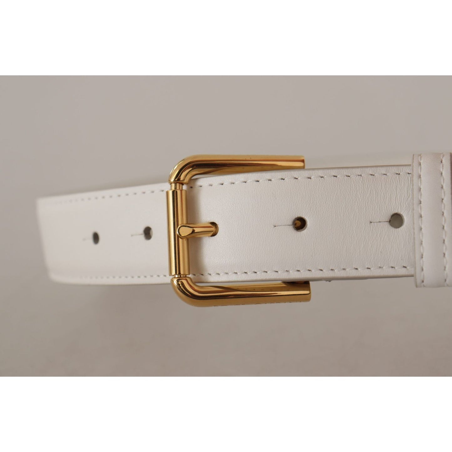 Dolce & Gabbana White Calf Leather Gold Tone Logo Metal Buckle Belt BEL8447 - 70
