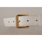 Dolce & Gabbana White Calf Leather Gold Tone Logo Metal Buckle Belt BEL8447 - 70