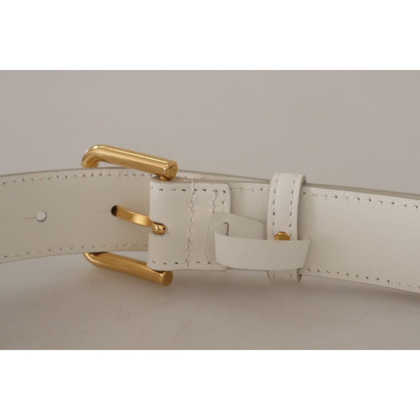 Dolce & Gabbana White Calf Leather Gold Tone Logo Metal Buckle Belt BEL8447 - 70