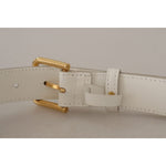 Dolce & Gabbana White Calf Leather Gold Tone Logo Metal Buckle Belt BEL8447 - 70