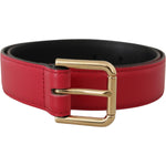 Dolce & Gabbana Red Calf Leather Gold Tone Logo Metal Buckle Belt BEL8469 - 70