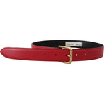 Dolce & Gabbana Red Calf Leather Gold Tone Logo Metal Buckle Belt BEL8469 - 70