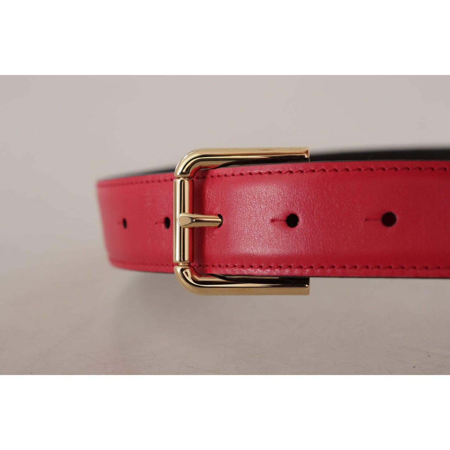 Dolce & Gabbana Red Calf Leather Gold Tone Logo Metal Buckle Belt BEL8469 - 70
