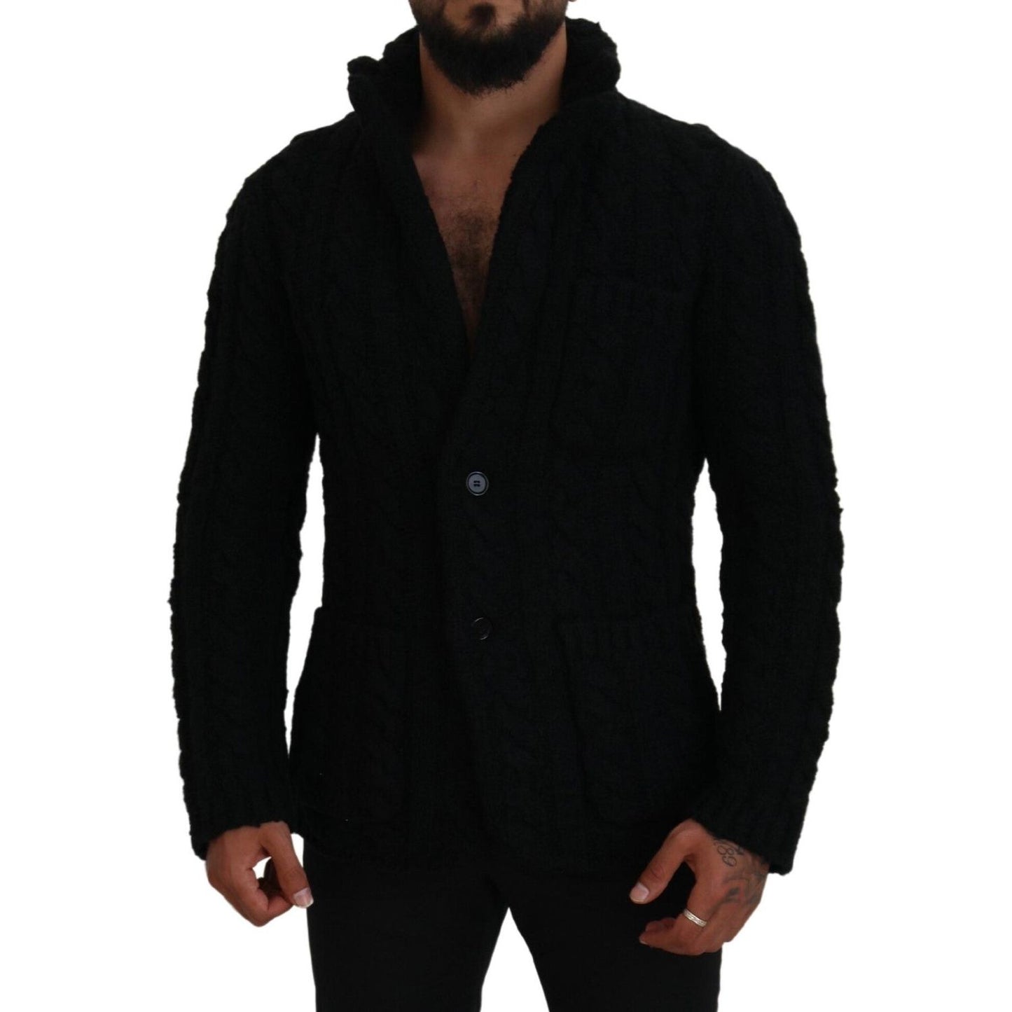 Dolce & Gabbana Black Wool Knit Button Cardigan Sweater TSH83649 - 44