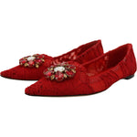 Dolce & Gabbana Red Taormina Crystals Loafers Flats Shoes LA10204- 37.5