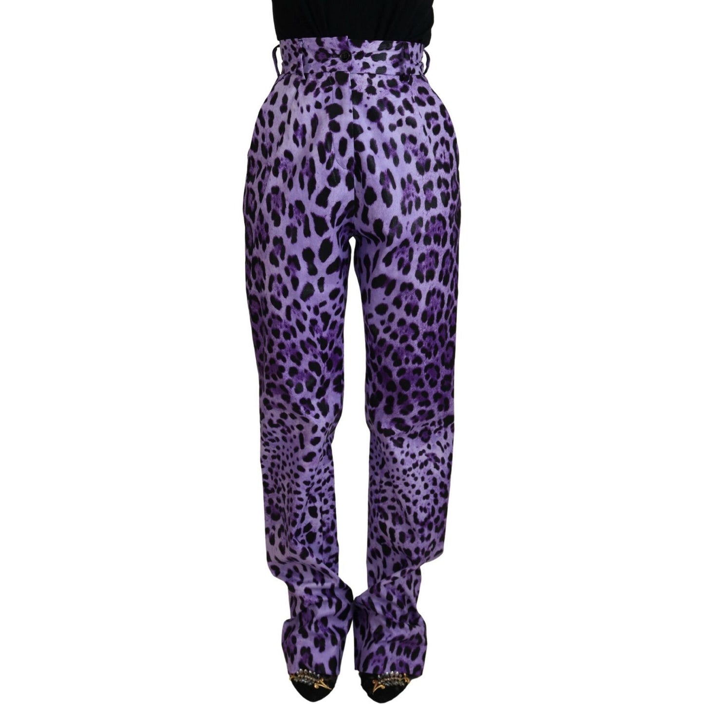 Dolce & Gabbana Purple Leopard Print High Waist Pants PAN74183- 40