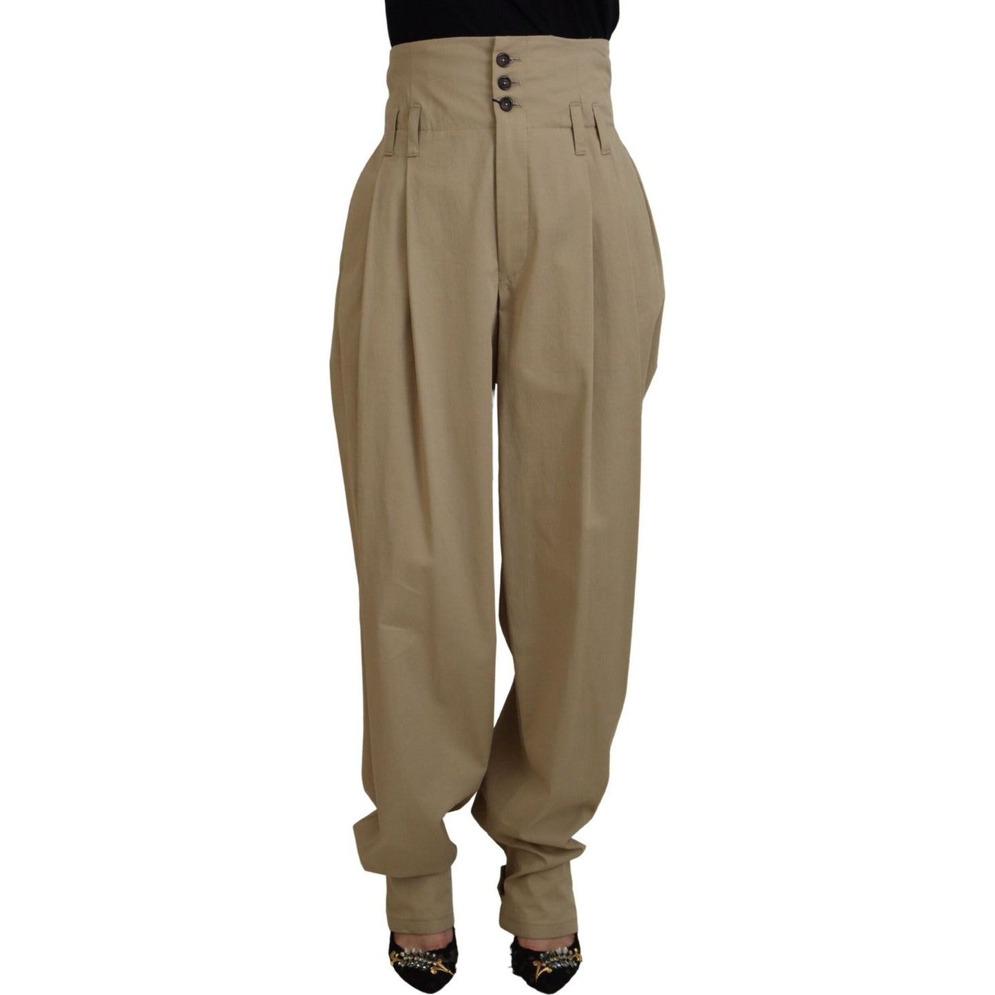 Dolce & Gabbana Brown Cotton High Waist Tapered Pants PAN74589- 40