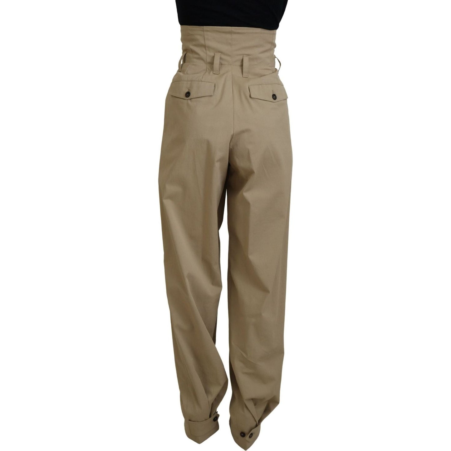 Dolce & Gabbana Brown Cotton High Waist Tapered Pants PAN74589- 40