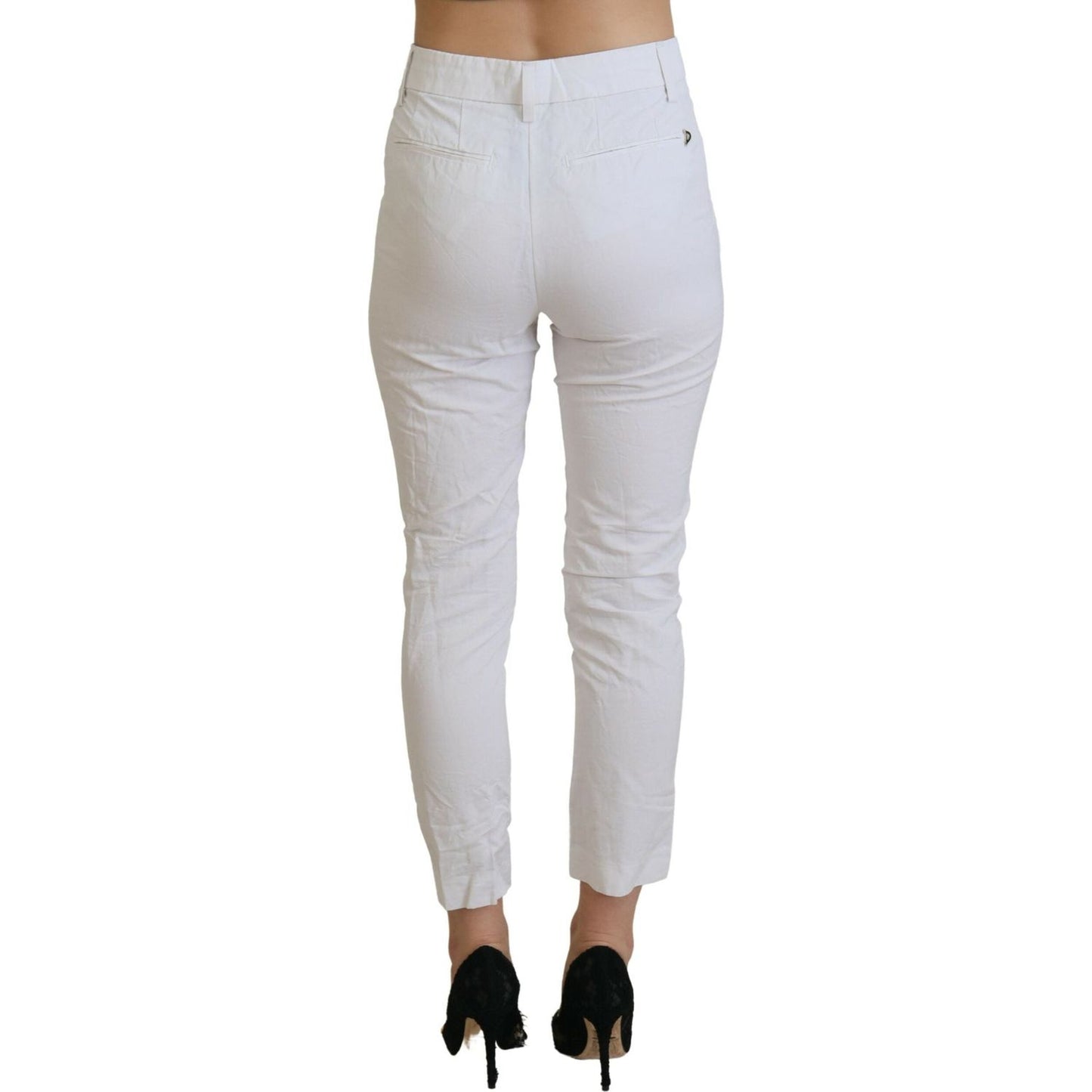 Dondup White High Waist Tapered Women Pants PAN71124-38