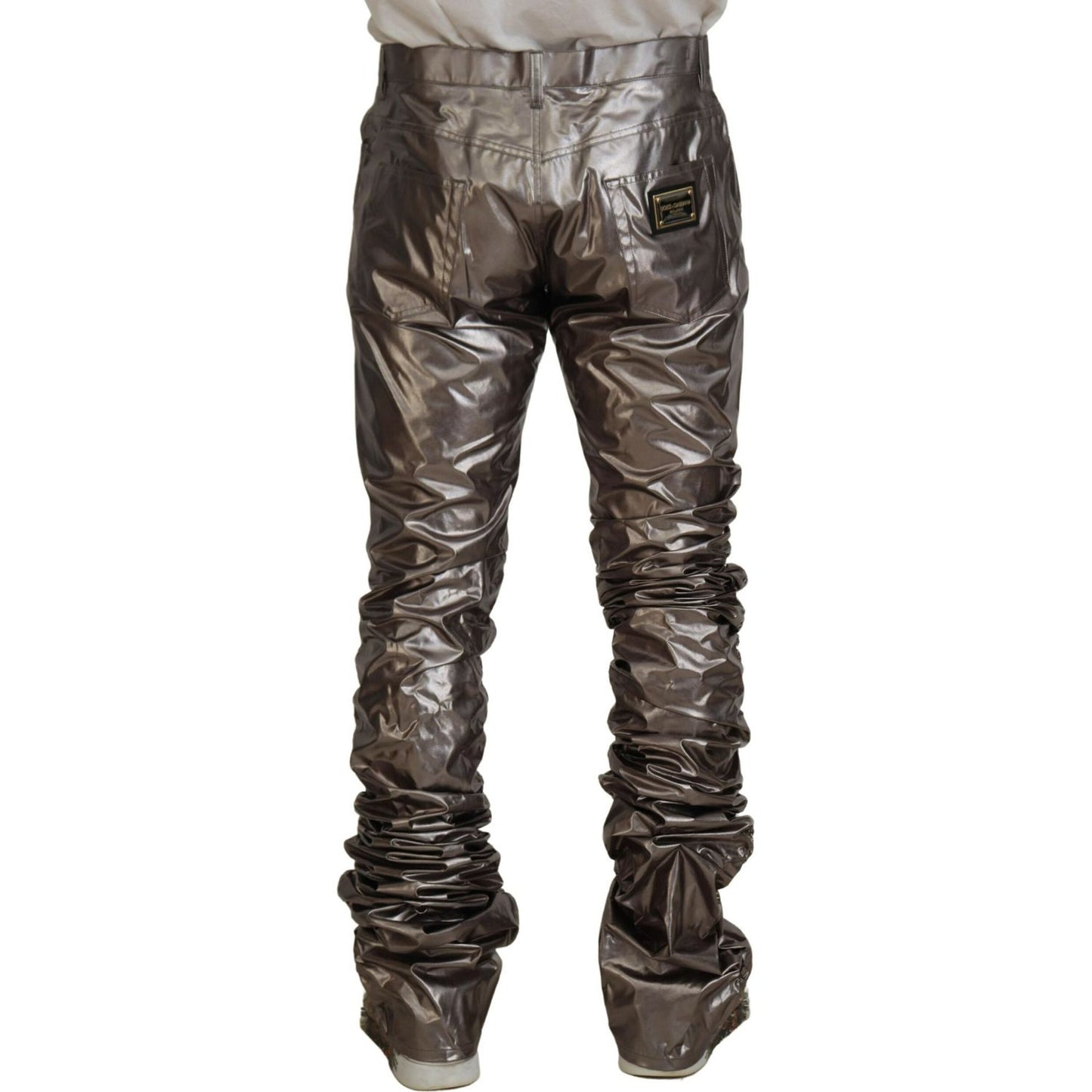 Dolce & Gabbana Silver Metallic Nylon Stretch Pants PAN74733- 44