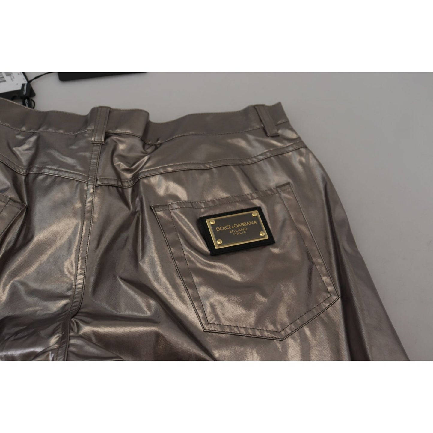 Dolce & Gabbana Silver Metallic Nylon Stretch Pants PAN74733- 44