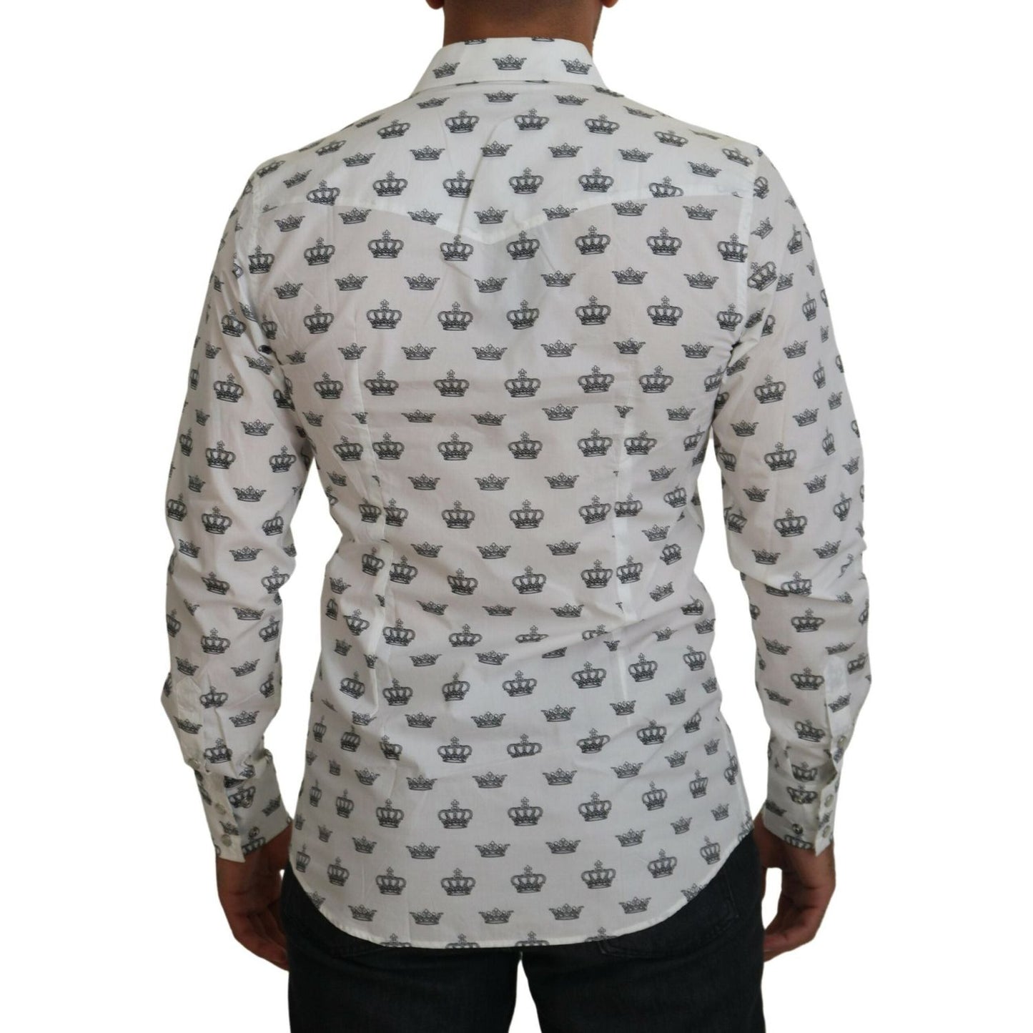 Dolce & Gabbana White Crown Print Slim Fit Cotton Shirt TSH83872- 37