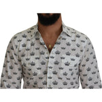 Dolce & Gabbana White Crown Print Slim Fit Cotton Shirt TSH83872- 37