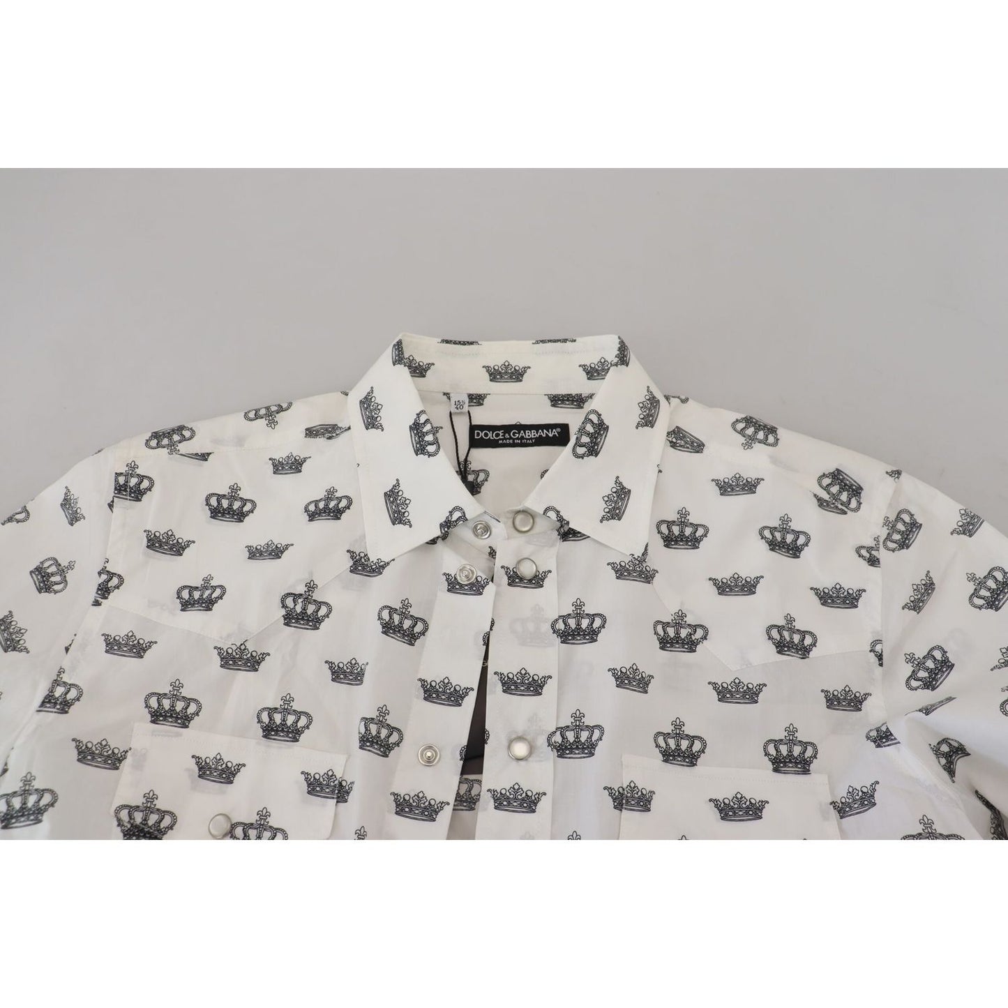 Dolce & Gabbana White Crown Print Slim Fit Cotton Shirt TSH83872- 37