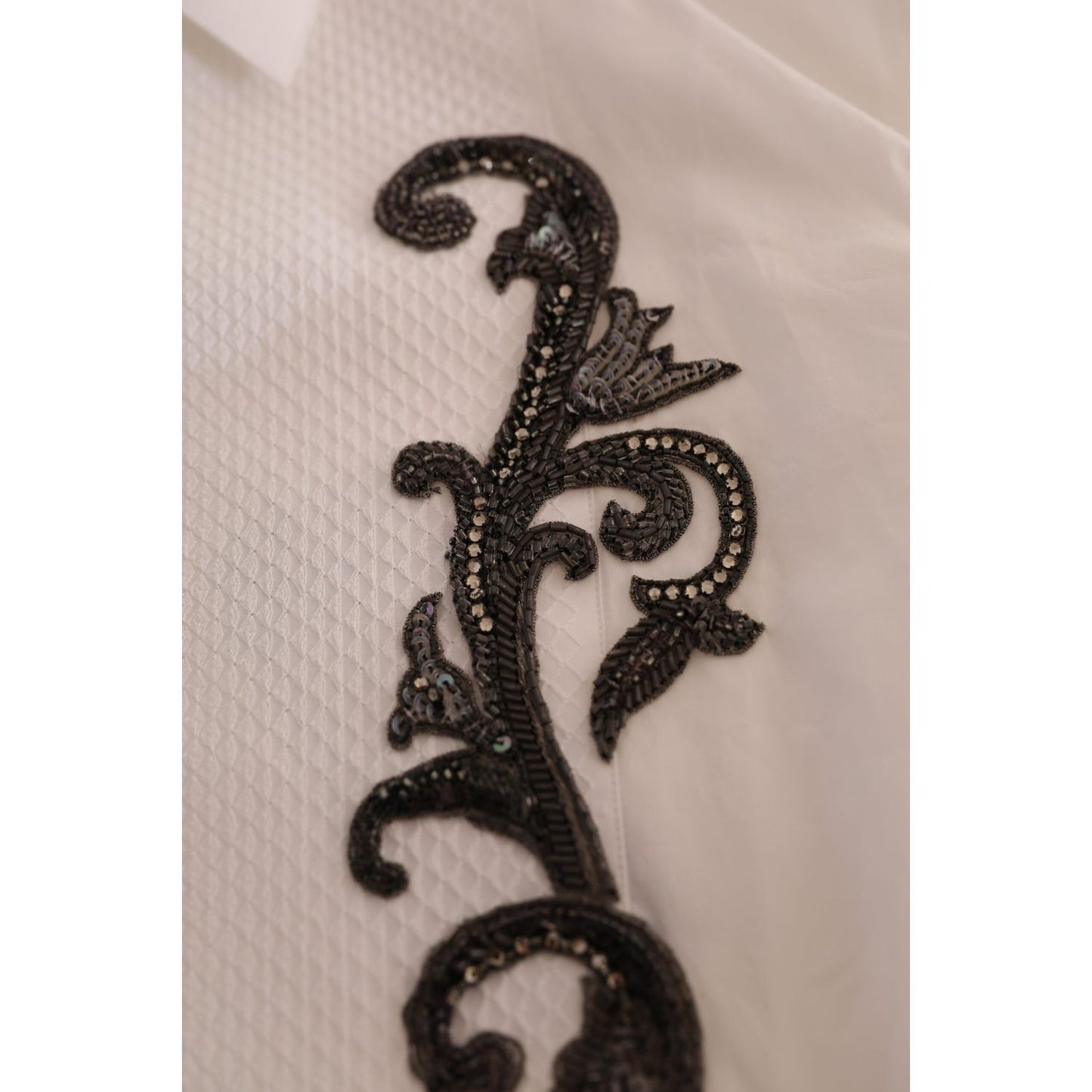 Dolce & Gabbana White Tuxedo Slim Fit Baroque Shirt TSH84093- 38