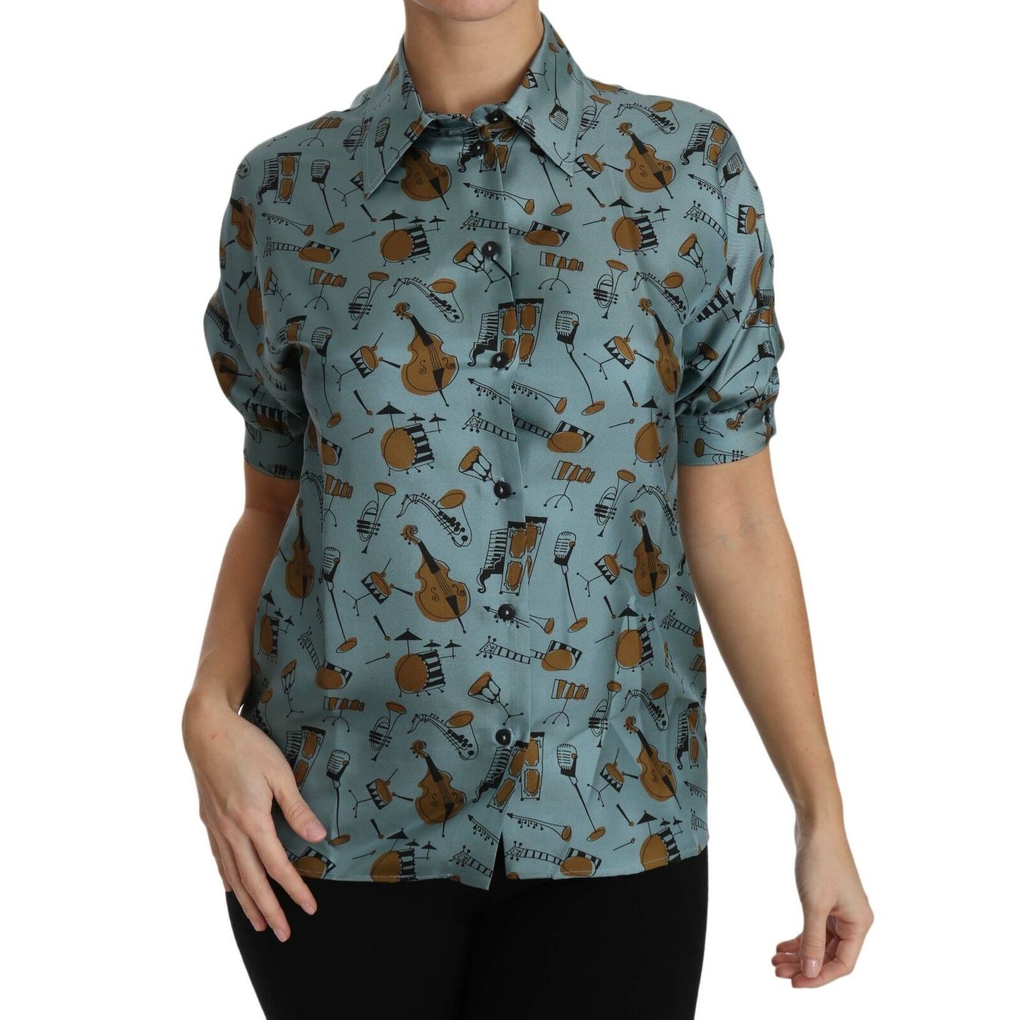 Dolce & Gabbana Multicolor Musical Instruments Silk Short sleeve Shirt