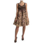 Dolce & Gabbana Brown Leopard Feather Chiffon Sleeveless Dress DR281000-40