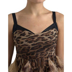 Dolce & Gabbana Brown Leopard Feather Chiffon Sleeveless Dress DR281000-40